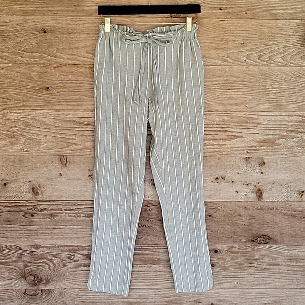 beachlunchlounge XSmall Green and White Stripe Giavanna Linen Pants
